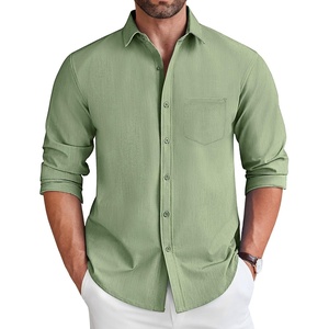 image:imageCOOFANDY Mens Long Sleeve Button Down Shirt Wrinkle Free Untucked Dress Shirt Casual Denim ShirtLight Green