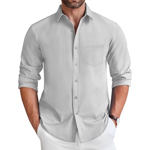image:imageCOOFANDY Mens Long Sleeve Button Down Shirt Wrinkle Free Untucked Dress Shirt Casual Denim ShirtLight Grey
