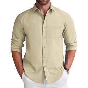 image:imageCOOFANDY Mens Long Sleeve Button Down Shirt Wrinkle Free Untucked Dress Shirt Casual Denim ShirtLight Khaki
