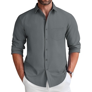 image:imageCOOFANDY Mens Long Sleeve Button Down Shirt Wrinkle Free Untucked Dress Shirt Casual Denim ShirtMedium Grey