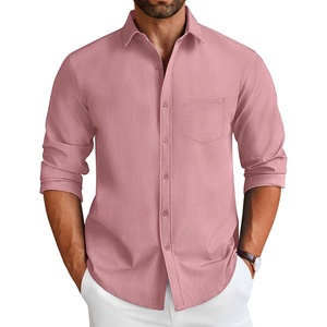 image:imageCOOFANDY Mens Long Sleeve Button Down Shirt Wrinkle Free Untucked Dress Shirt Casual Denim ShirtPurple Red