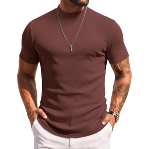image:imageCOOFANDY Mens Mock Turtleneck Sweater Short Sleeve Slim Fit Turtle Neck Sweaters Casual Basic Tee Ribbed Knit Pullover TopsBrown