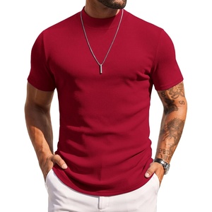 image:imageCOOFANDY Mens Mock Turtleneck Sweater Short Sleeve Slim Fit Turtle Neck Sweaters Casual Basic Tee Ribbed Knit Pullover TopsDark Red