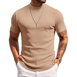 image:imageCOOFANDY Mens Mock Turtleneck Sweater Short Sleeve Slim Fit Turtle Neck Sweaters Casual Basic Tee Ribbed Knit Pullover TopsKhaki