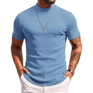 image:imageCOOFANDY Mens Mock Turtleneck Sweater Short Sleeve Slim Fit Turtle Neck Sweaters Casual Basic Tee Ribbed Knit Pullover TopsLight Blue