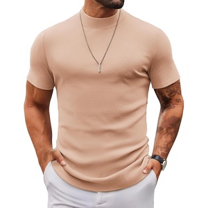 image:imageCOOFANDY Mens Mock Turtleneck Sweater Short Sleeve Slim Fit Turtle Neck Sweaters Casual Basic Tee Ribbed Knit Pullover TopsLight Khaki
