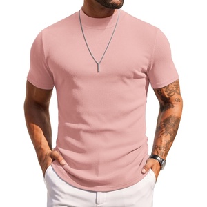 image:imageCOOFANDY Mens Mock Turtleneck Sweater Short Sleeve Slim Fit Turtle Neck Sweaters Casual Basic Tee Ribbed Knit Pullover TopsPink