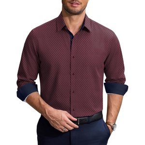 image:imageCOOFANDY Mens Printed Dress Shirts Long Sleeve Business Button Down Shirt Contrast Collar Shirts for Men3wine Redpolka Dots