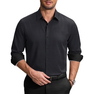 image:imageCOOFANDY Mens Printed Dress Shirts Long Sleeve Business Button Down Shirt Contrast Collar Shirts for MenBlackleaves