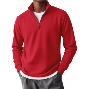 image:imageCOOFANDY Mens Quarter Zip Pullover FleeceLined Mock Neck Sweatshirt Casual  Adjustable 14 Zip Mock Neck Long Sleeve Solid Color Breathable Warm Layering Friendly Ideal For Golf Daily WearRed