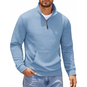 image:imageCOOFANDY Mens Quarter Zip Sweatshirt Long Sleeve Casual Waffle Pullover Hoodies with PocketLight Blue
