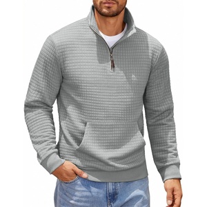 image:imageCOOFANDY Mens Quarter Zip Sweatshirt Long Sleeve Casual Waffle Pullover Hoodies with PocketLight Grey