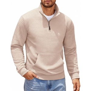 image:imageCOOFANDY Mens Quarter Zip Sweatshirt Long Sleeve Casual Waffle Pullover Hoodies with PocketLight Khaki