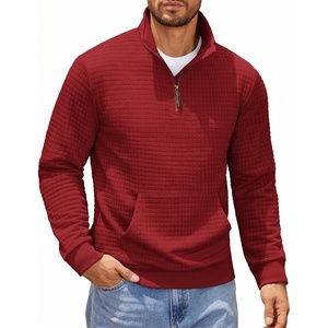 image:imageCOOFANDY Mens Quarter Zip Sweatshirt Long Sleeve Casual Waffle Pullover Hoodies with PocketRed