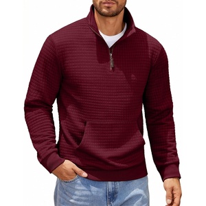 image:imageCOOFANDY Mens Quarter Zip Sweatshirt Long Sleeve Casual Waffle Pullover Hoodies with PocketWine Red