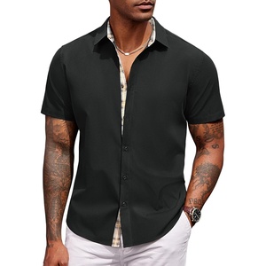 image:imageCOOFANDY Mens Short Sleeve Button Down Shirts Casual Summer Dress Untucked ShirtsA  Plaid Collar Black