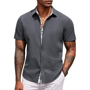 image:imageCOOFANDY Mens Short Sleeve Button Down Shirts Casual Summer Dress Untucked ShirtsA  Plaid Collar Dark Grey