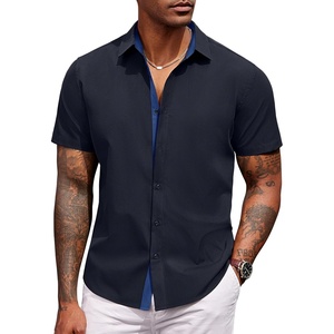 image:imageCOOFANDY Mens Short Sleeve Button Down Shirts Casual Summer Dress Untucked ShirtsDeep Blue