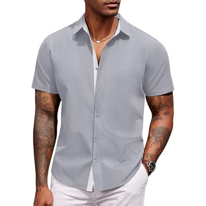 image:imageCOOFANDY Mens Short Sleeve Button Down Shirts Casual Summer Dress Untucked ShirtsLight Grey