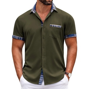 image:imageCOOFANDY Mens Short Sleeve Button Down Shirts Casual Wrinkle Free Dress Shirt Plaid Collar Summer ShirtsArmy Green