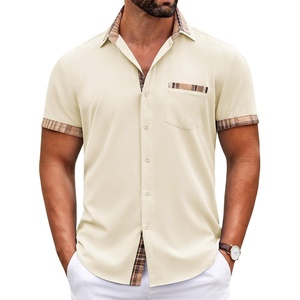 image:imageCOOFANDY Mens Short Sleeve Button Down Shirts Casual Wrinkle Free Dress Shirt Plaid Collar Summer ShirtsBeige