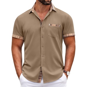 image:imageCOOFANDY Mens Short Sleeve Button Down Shirts Casual Wrinkle Free Dress Shirt Plaid Collar Summer ShirtsBrown