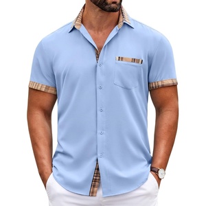 image:imageCOOFANDY Mens Short Sleeve Button Down Shirts Casual Wrinkle Free Dress Shirt Plaid Collar Summer ShirtsClear Blue