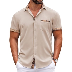 image:imageCOOFANDY Mens Short Sleeve Button Down Shirts Casual Wrinkle Free Dress Shirt Plaid Collar Summer ShirtsKhaki