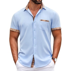 image:imageCOOFANDY Mens Short Sleeve Button Down Shirts Casual Wrinkle Free Dress Shirt Plaid Collar Summer ShirtsLight Blue