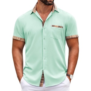 image:imageCOOFANDY Mens Short Sleeve Button Down Shirts Casual Wrinkle Free Dress Shirt Plaid Collar Summer ShirtsLight Green