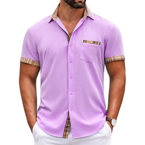 image:imageCOOFANDY Mens Short Sleeve Button Down Shirts Casual Wrinkle Free Dress Shirt Plaid Collar Summer ShirtsLight Purple