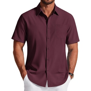 image:imageCOOFANDY Mens Short Sleeve Dress Shirts Wrinkle Free Casual Button Down Shirts with PocketWine Red
