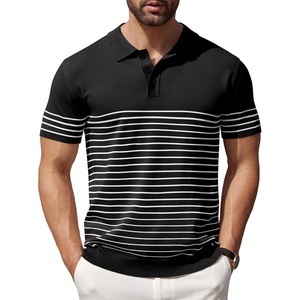 image:imageCOOFANDY Mens Short Sleeve Polo Shirts Vintage Knitted Shirt Casual Button Down Golf ShirtsBlack White Stripes
