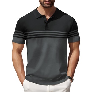 image:imageCOOFANDY Mens Short Sleeve Polo Shirts Vintage Knitted Shirt Casual Button Down Golf ShirtsBlack and Dark Grey