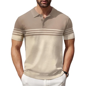 image:imageCOOFANDY Mens Short Sleeve Polo Shirts Vintage Knitted Shirt Casual Button Down Golf ShirtsKhaki and Beige