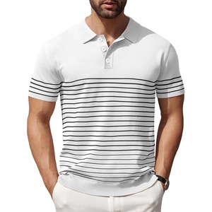 image:imageCOOFANDY Mens Short Sleeve Polo Shirts Vintage Knitted Shirt Casual Button Down Golf ShirtsWhite Black Stripes