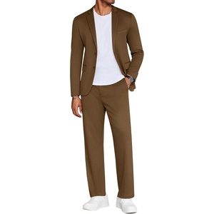 image:imageCOOFANDY Mens Suits 2 Piece Slim Fit Suit Set 2 Button Lightweight Casual Knit Blazer Suit Jacket PantsBrown