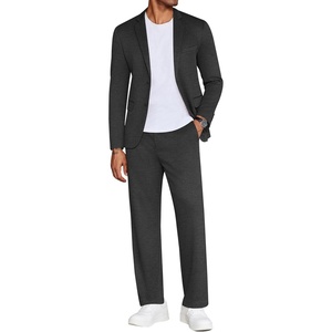 image:imageCOOFANDY Mens Suits 2 Piece Slim Fit Suit Set 2 Button Lightweight Casual Knit Blazer Suit Jacket PantsDrak Grey