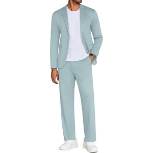 image:imageCOOFANDY Mens Suits 2 Piece Slim Fit Suit Set 2 Button Lightweight Casual Knit Blazer Suit Jacket PantsLight Blue