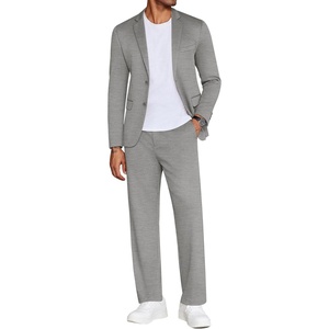 image:imageCOOFANDY Mens Suits 2 Piece Slim Fit Suit Set 2 Button Lightweight Casual Knit Blazer Suit Jacket PantsLight Grey