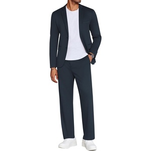 image:imageCOOFANDY Mens Suits 2 Piece Slim Fit Suit Set 2 Button Lightweight Casual Knit Blazer Suit Jacket PantsNavy Blue