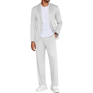 image:imageCOOFANDY Mens Suits 2 Piece Slim Fit Suit Set 2 Button Lightweight Casual Knit Blazer Suit Jacket PantsWhite