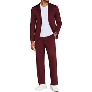 image:imageCOOFANDY Mens Suits 2 Piece Slim Fit Suit Set 2 Button Lightweight Casual Knit Blazer Suit Jacket PantsWine Red
