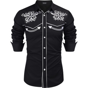image:imageCOOFANDY Mens Western Shirts Long Sleeve Embroideres Cowboy Shirts Casual Button Down ShirtBlack  White