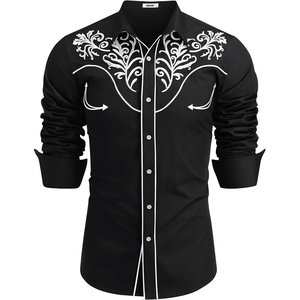 image:imageCOOFANDY Mens Western Shirts Long Sleeve Embroideres Cowboy Shirts Casual Button Down ShirtBlack Pattern 4