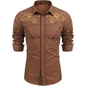 image:imageCOOFANDY Mens Western Shirts Long Sleeve Embroideres Cowboy Shirts Casual Button Down ShirtBrown Pattern3