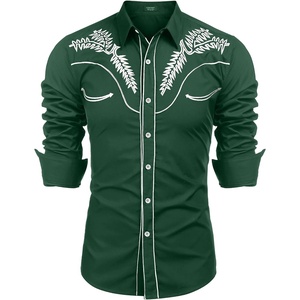 image:imageCOOFANDY Mens Western Shirts Long Sleeve Embroideres Cowboy Shirts Casual Button Down ShirtForest Greenwhite