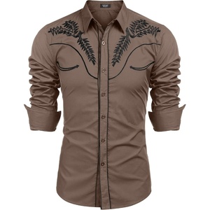 image:imageCOOFANDY Mens Western Shirts Long Sleeve Embroideres Cowboy Shirts Casual Button Down ShirtKhaki Pattern1