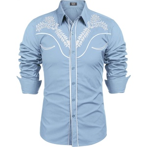 image:imageCOOFANDY Mens Western Shirts Long Sleeve Embroideres Cowboy Shirts Casual Button Down ShirtLight Blue