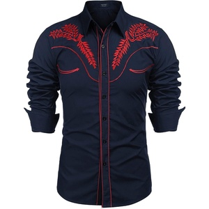 image:imageCOOFANDY Mens Western Shirts Long Sleeve Embroideres Cowboy Shirts Casual Button Down ShirtNavy Bluepattern1